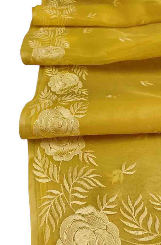 Yellow Embroidered Kota Organza Silk Floral Design Saree