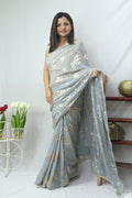 Stylish Grey Georgette Saree with Trendy Foil Print - Perfect for Any Occasion! - Luxurion World