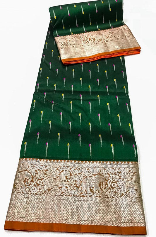 Green Handloom Venkatgiri Pure Silk Saree - Luxurion World