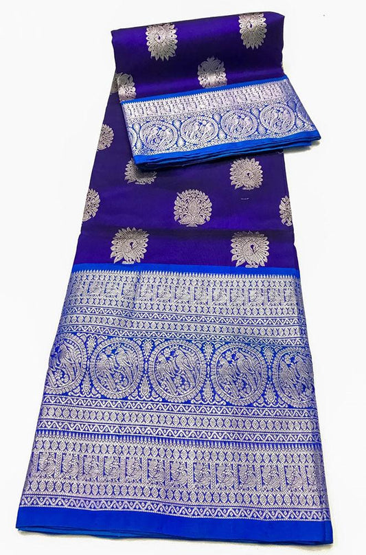 Blue Handloom Venkatgiri Pure Silk Saree - Luxurion World