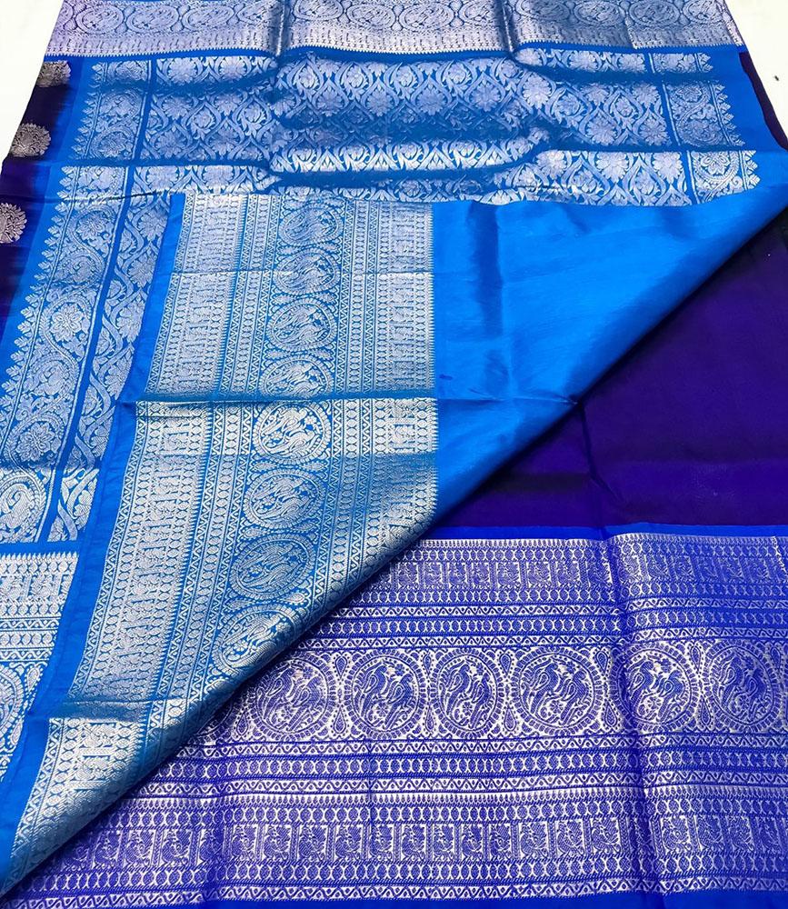Blue Handloom Venkatgiri Pure Silk Saree - Luxurion World
