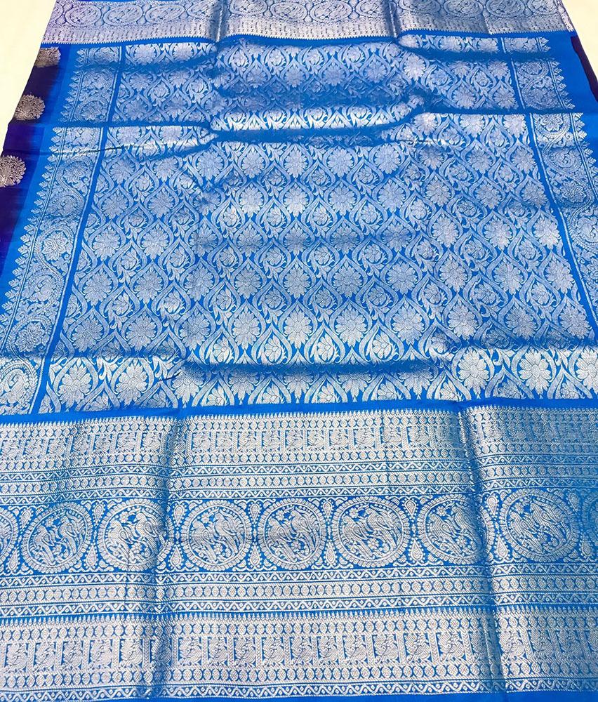 Blue Handloom Venkatgiri Pure Silk Saree - Luxurion World