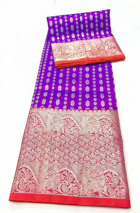Purple Handloom Venkatgiri Pure Silk Saree - Luxurion World