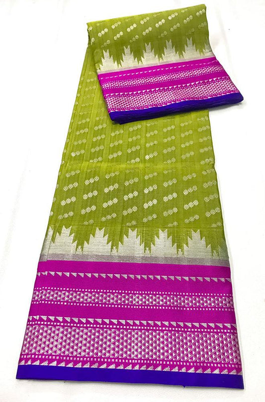Green Handloom Venkatgiri Pure Silk Saree - Luxurion World