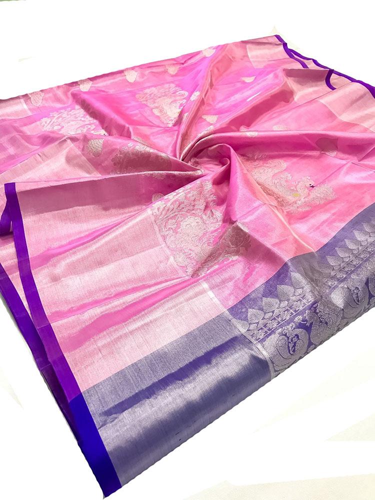 Pink Handloom Venkatgiri Tissue Silk Saree - Luxurion World