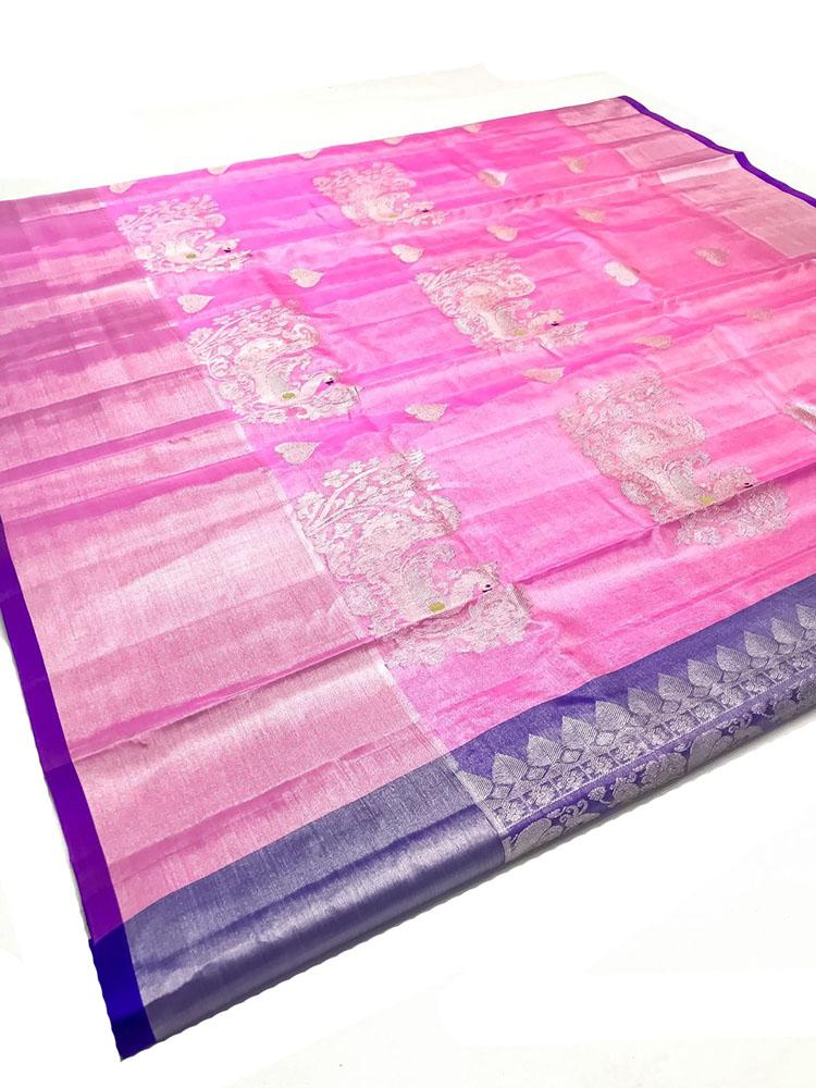 Pink Handloom Venkatgiri Tissue Silk Saree - Luxurion World
