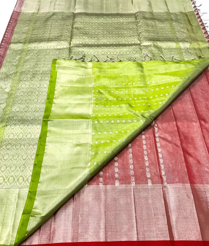 Red Handloom Venkatgiri Tissue Silk Saree - Luxurion World