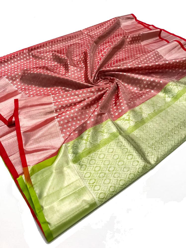 Red Handloom Venkatgiri Tissue Silk Saree - Luxurion World