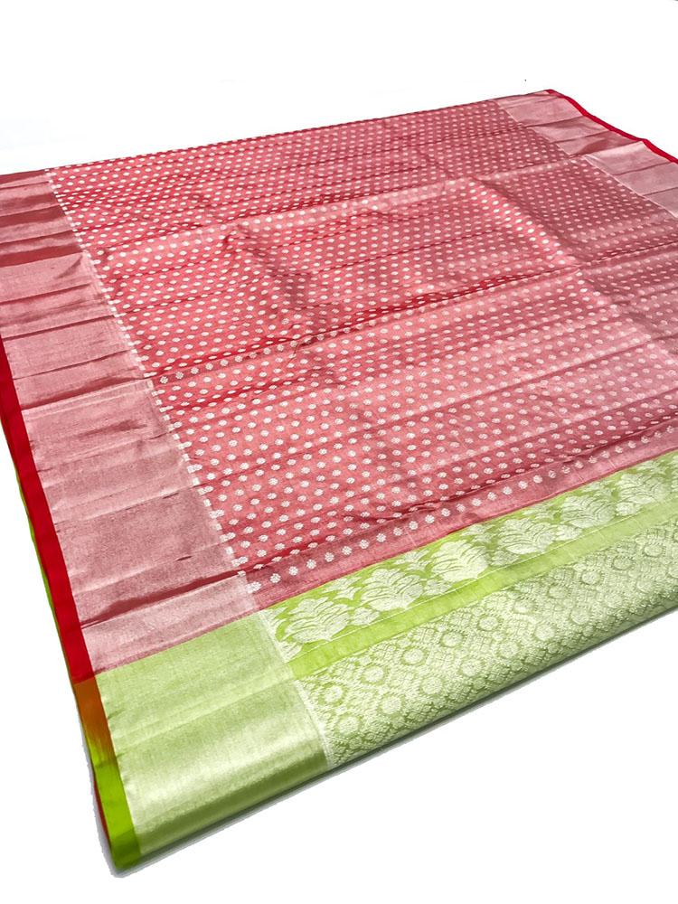 Red Handloom Venkatgiri Tissue Silk Saree - Luxurion World