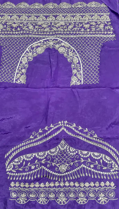 Purple Zardozi Hand Embroidered Pure Organza Silk Saree - Luxurion World