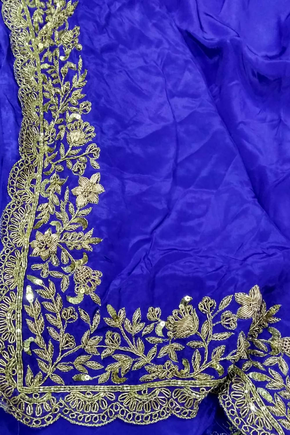 Blue Zardozi Hand Embroidered Crepe Silk Saree - Luxurion World