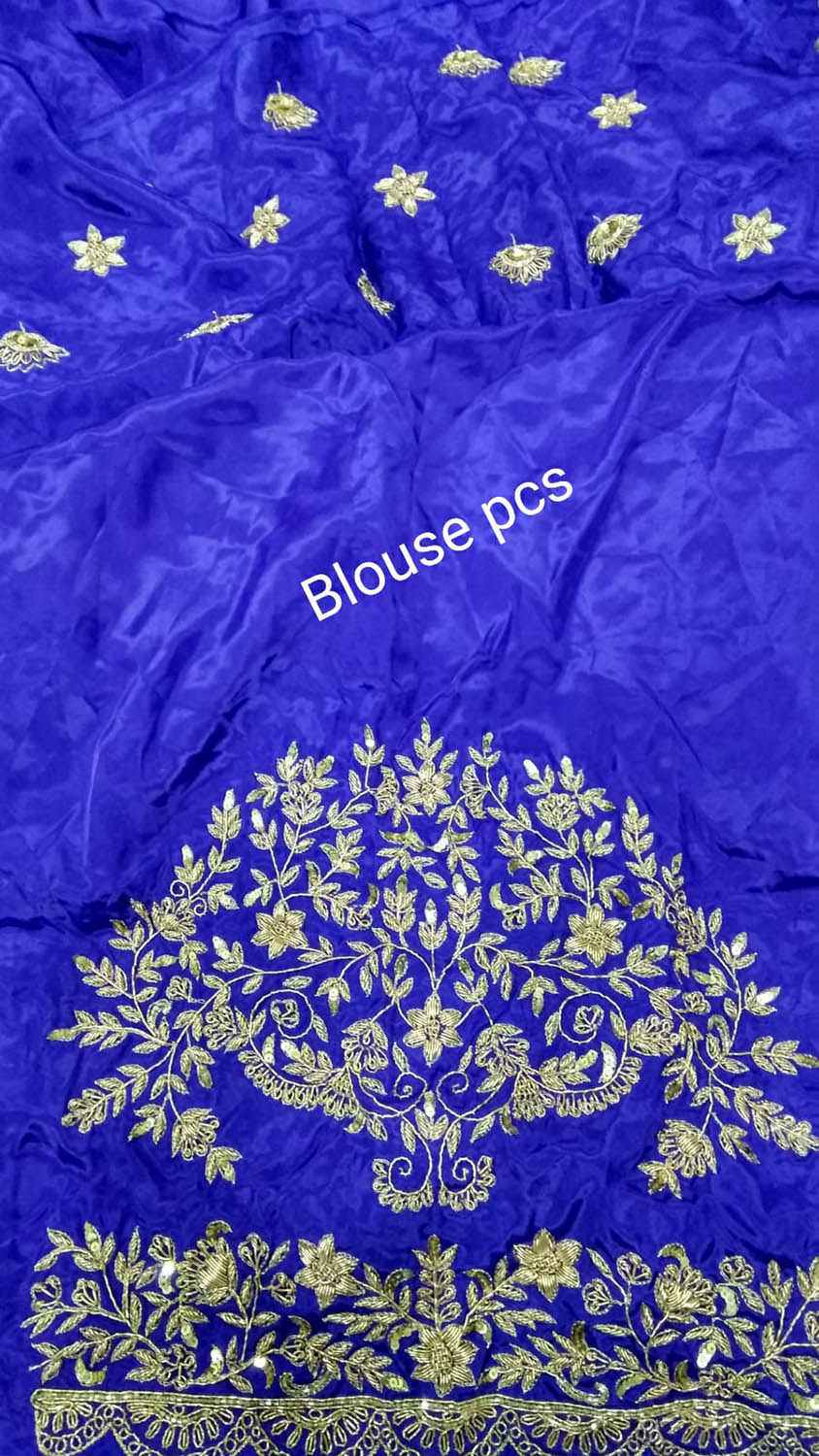 Blue Zardozi Hand Embroidered Crepe Silk Saree - Luxurion World