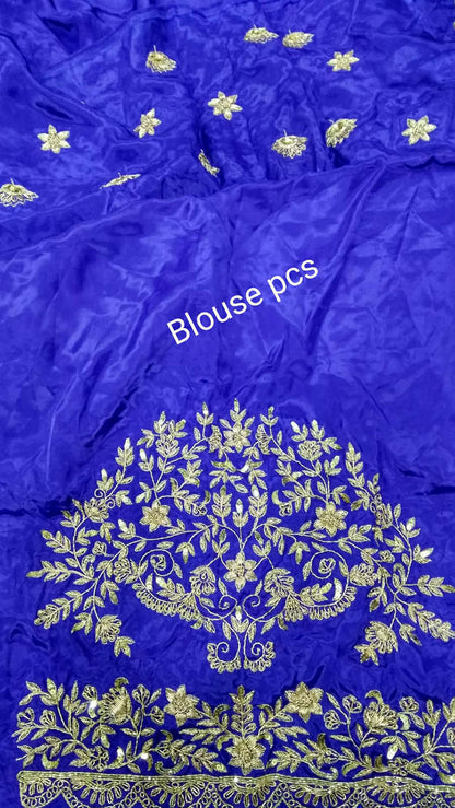 Blue Zardozi Hand Embroidered Crepe Silk Saree - Luxurion World