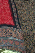 Red Ajrakh Bandhani Modal Gajji Silk Two Piece Unstitched Suit Set - Luxurion World