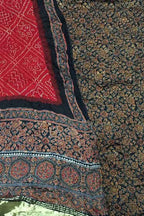 Red Ajrakh Bandhani Modal Gajji Silk Two Piece Unstitched Suit Set - Luxurion World