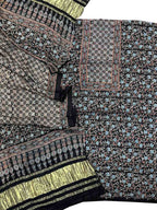 Stunning Black Ajarakh Hand Block Print Gajji Silk Suit Set - Perfect for Any Occasion! - Luxurion World