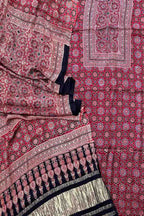 Stunning Red Ajarakh Hand Block Print Gajji Silk Suit Set - Perfect for Any Occasion! - Luxurion World