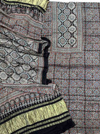 Stylish Black Ajarakh Hand Block Print Gajji Silk Suit Set for Women - Luxurion World