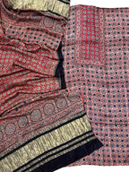 Stunning Red Ajarakh Hand Block Print Gajji Silk Suit Set - Perfect for Any Occasion! - Luxurion World