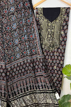 Elegant Black Ajrakh Block Printed Pure Modal Silk Unstitched Two Piece Suit Set - Luxurion World