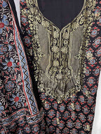 Elegant Black Ajrakh Block Printed Pure Modal Silk Unstitched Two Piece Suit Set - Luxurion World