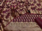 Maroon Banarasi Silk Three Piece Unstitched Suit - Luxurion World