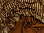 Brown Banarasi Silk Unstitched Three Piece Suit Set - Luxurion World