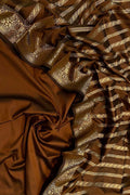 Brown Banarasi Silk Unstitched Three Piece Suit Set - Luxurion World
