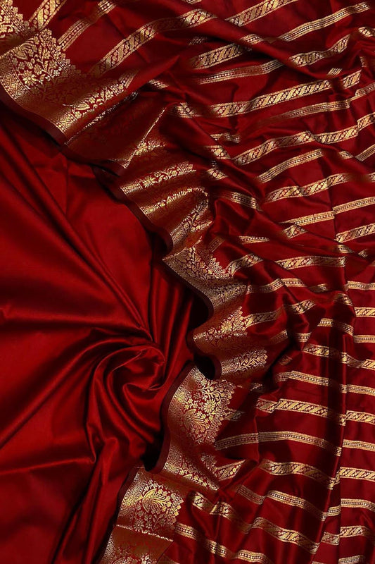 Red Banarasi Silk Unstitched Three Piece Suit Set - Luxurion World