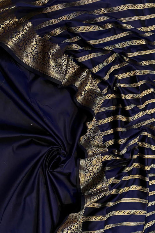 Blue Banarasi Silk Unstitched Three Piece Suit Set - Luxurion World