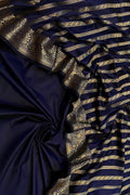 Blue Banarasi Silk Unstitched Three Piece Suit Set - Luxurion World