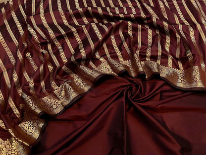 Maroon Banarasi Silk Unstitched Three Piece Suit Set - Luxurion World