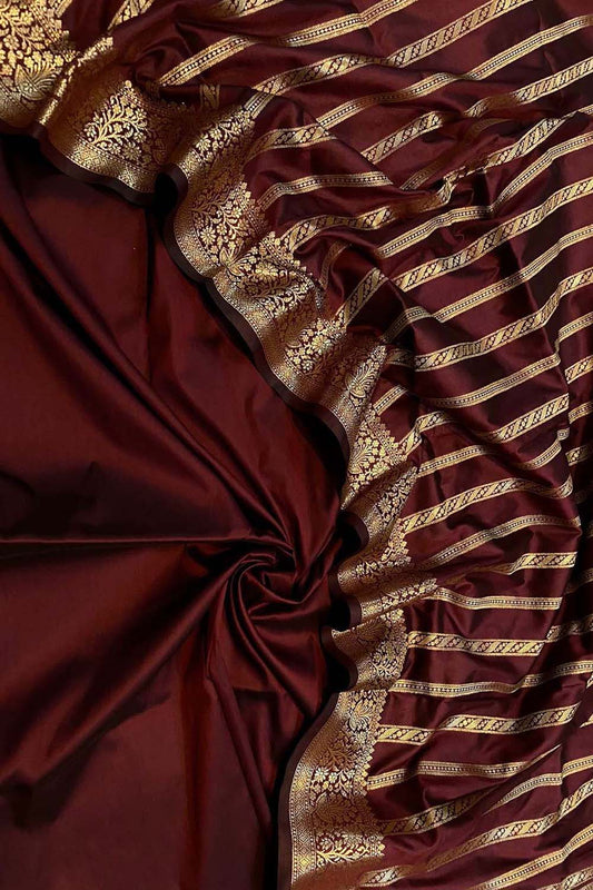 Maroon Banarasi Silk Unstitched Three Piece Suit Set