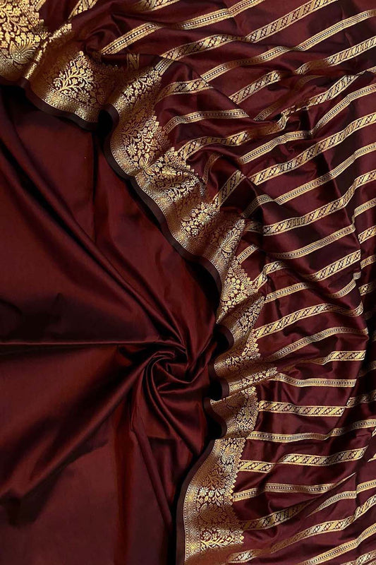 Maroon Banarasi Silk Unstitched Three Piece Suit Set - Luxurion World