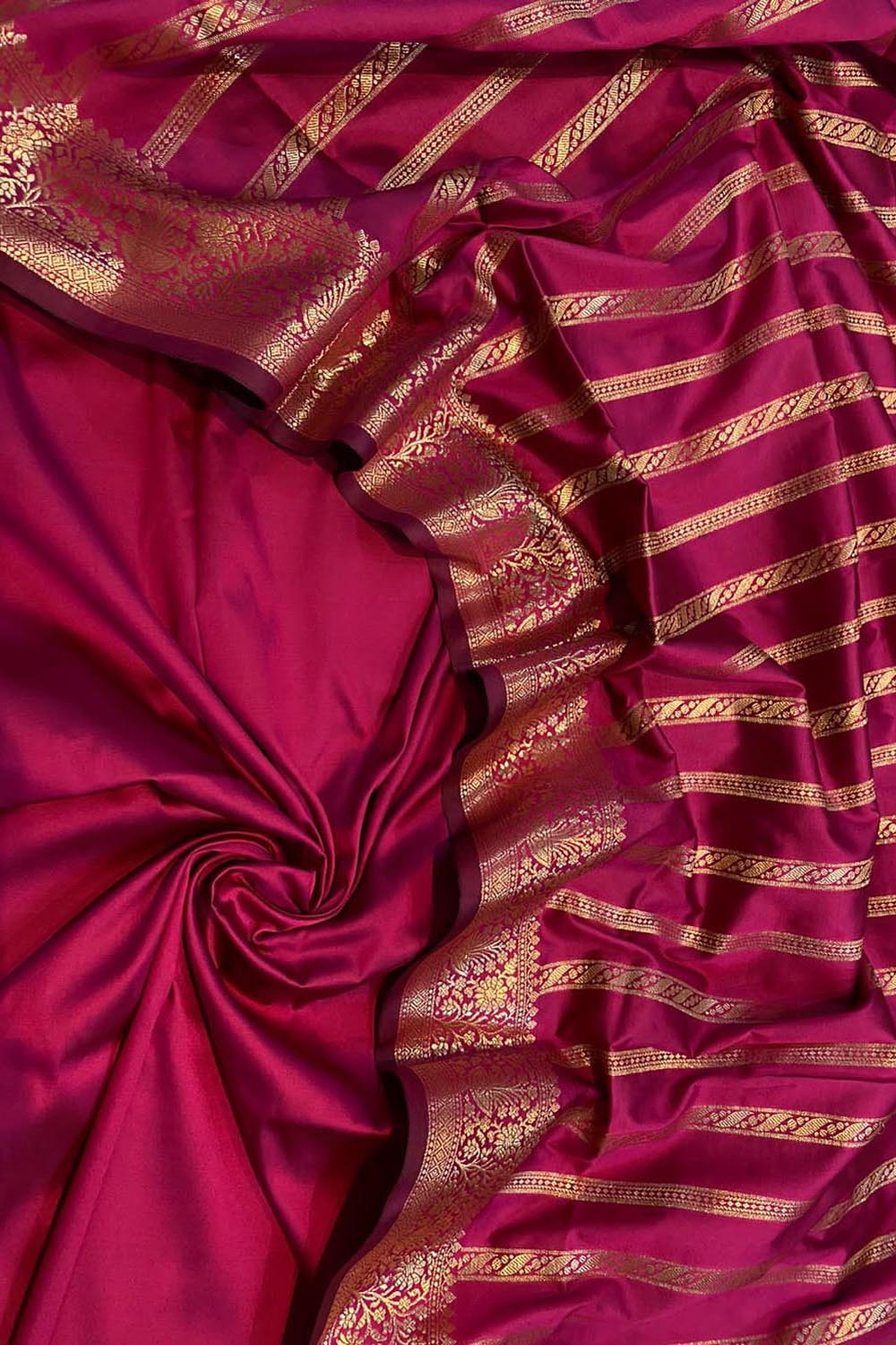 Pink Banarasi Silk Unstitched Three Piece Suit Set - Luxurion World