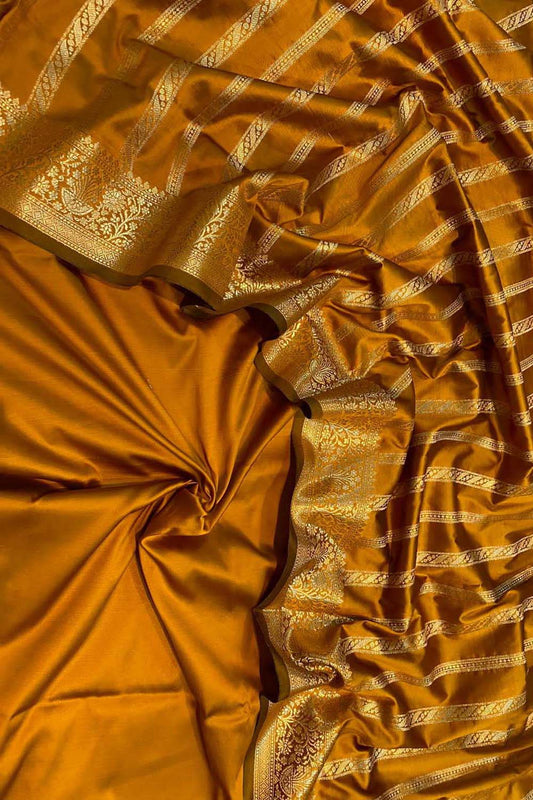 Yellow Banarasi Silk Unstitched Three Piece Suit Set - Luxurion World