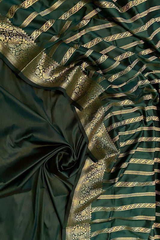 Green Banarasi Silk Unstitched Three Piece Suit Set