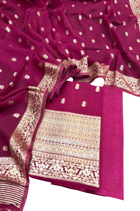 Pink Banarasi Georgette Three Piece Unstitched Suit Set - Luxurion World