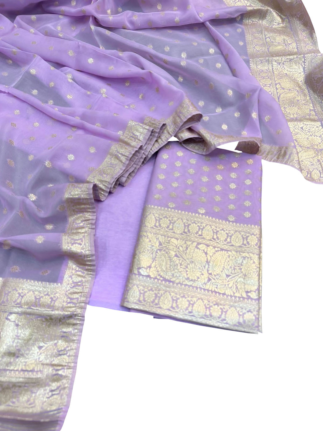 Purple Banarasi Georgette Three Piece Unstitched Suit Set - Luxurion World