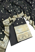 Black Banarasi Georgette Three Piece Unstitched Suit Set - Luxurion World