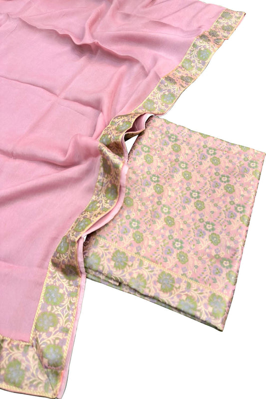 Elegant Pink Banarasi Silk Meenakari Three Piece Unstitched Suit Set - Luxurion World