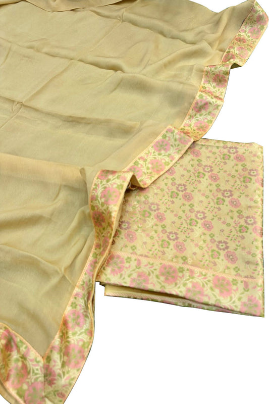Elegant Pastel Banarasi Silk Meenakari Three Piece Suit Set: A Timeless Masterpiece - Luxurion World