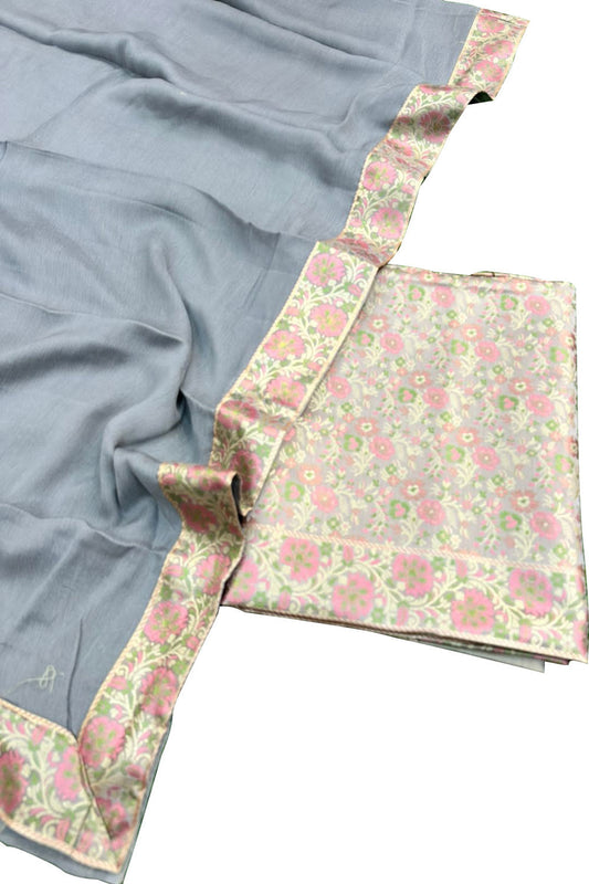Exquisite Grey Banarasi Silk Meenakari 3-Piece Suit: Timeless Elegance - Luxurion World