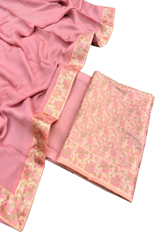 Elegant Pink Banarasi Silk Meenakari Three Piece Suit Set: A Timeless Classic - Luxurion World