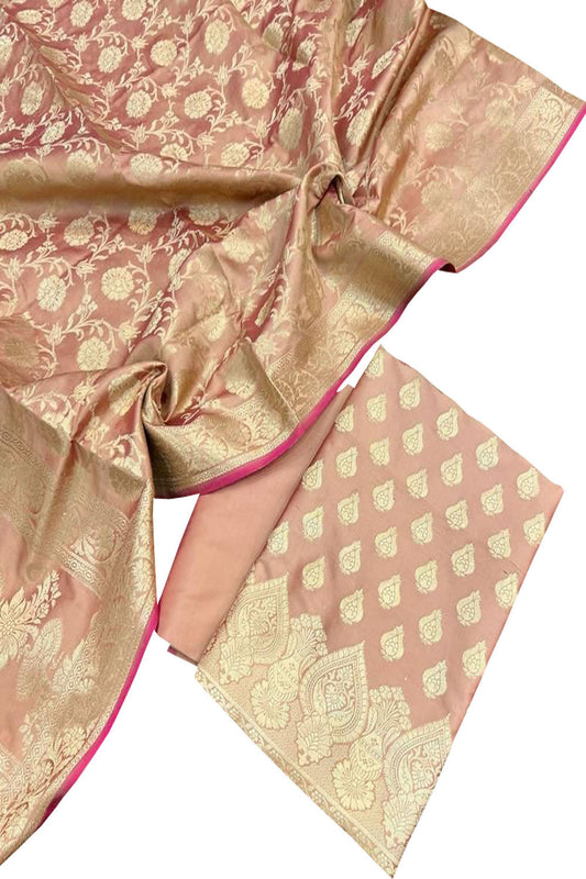 Pastel Banarasi Silk 3-Piece Unstitched Suit Set - Luxurion World
