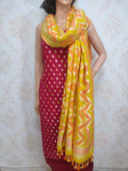 Maroon Handloom Banarasi Pure Georgette Three Piece Unstitched Suit Set With Brush Dye Dupatta - Luxurion World