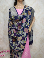 Pink Handloom Banarasi Pure Georgette Three Piece Unstitched Suit Set With Brush Dye Dupatta - Luxurion World