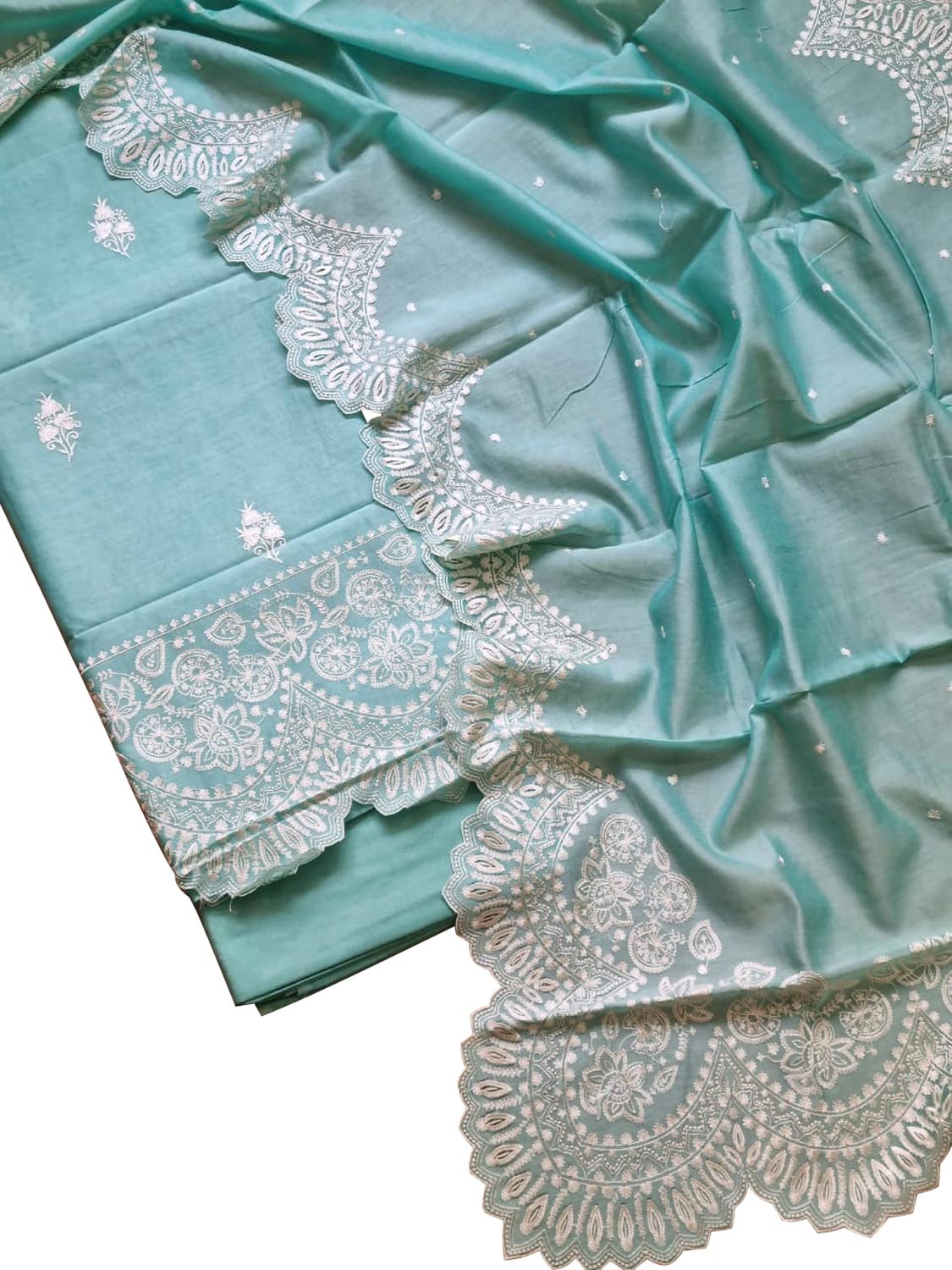 Blue Banarasi Embroidered Chanderi Silk Unstitched Suit Set - Luxurion World