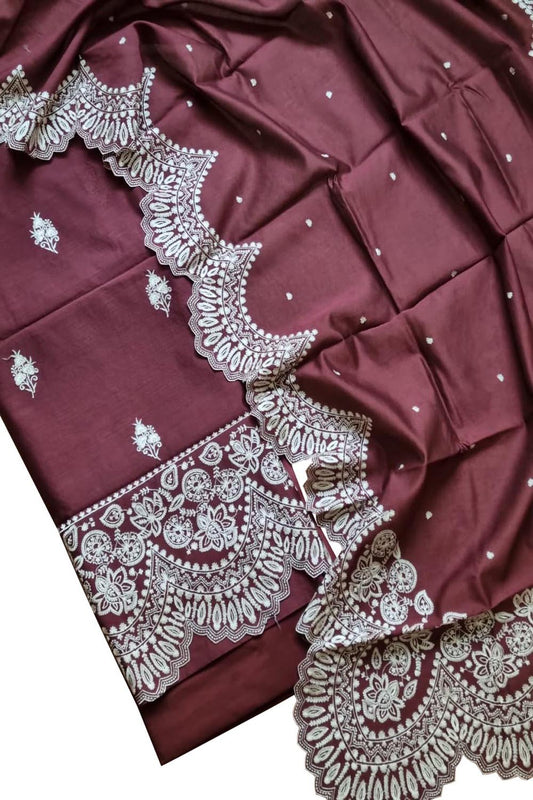 Maroon Banarasi Embroidered Chanderi Silk Unstitched Suit Set - Luxurion World