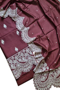 Maroon Banarasi Embroidered Chanderi Silk Unstitched Suit Set - Luxurion World